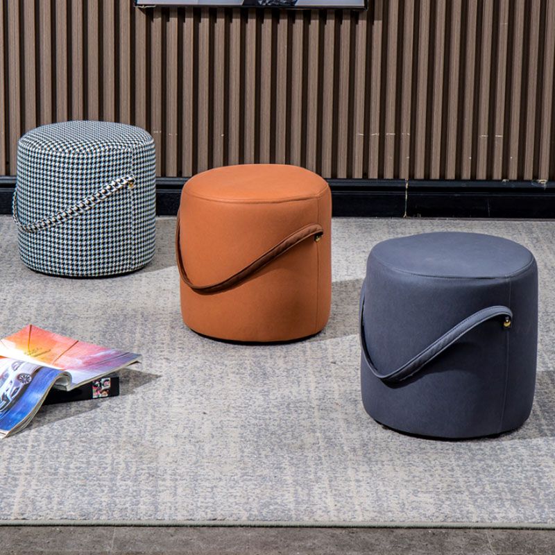 Modern Orange Pouf Round Scratch Resistant Pouf for Living Room