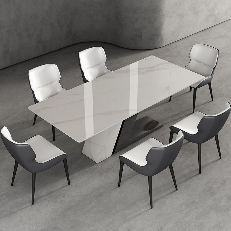 Designer Style 1/2/5/7 Pieces Sintered Stone Dining Set Rectangle White Table with Chairs