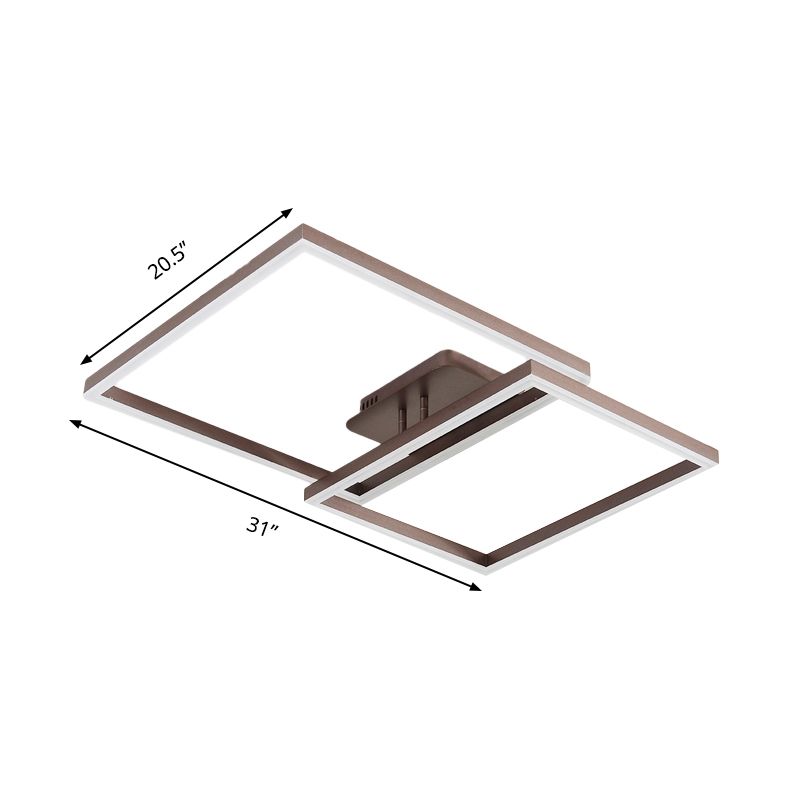 Modern Rectangular Acrylic Semi Flush Light LED 1/2/3 Lights Brown Ceiling Mounted Fixture in Warm/White/Natural Light, 16"/23"/29" Wide