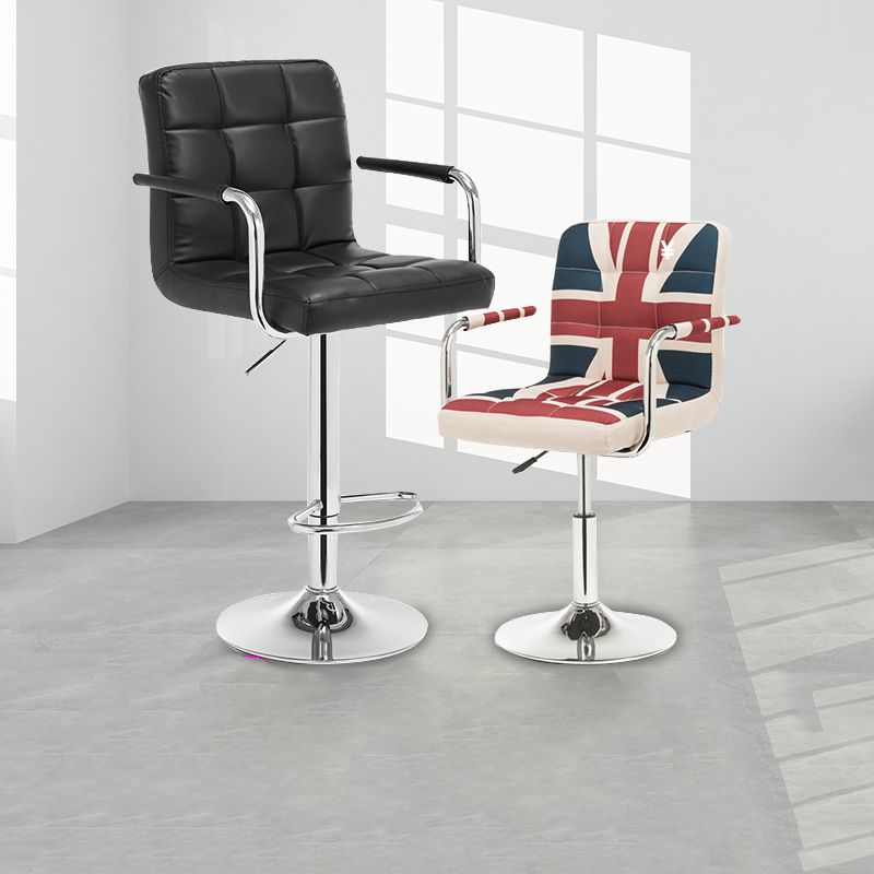 Taburete de bar con respaldo bajo de cuero moderno, taburete de mostrador de altura ajustable acolchado armado