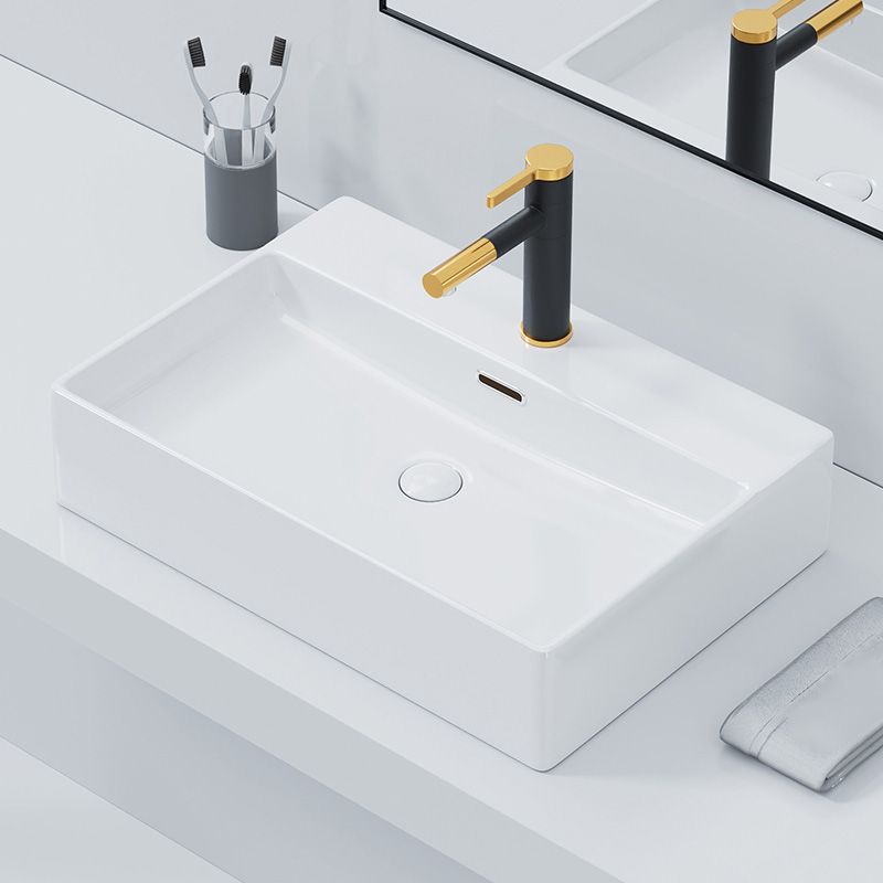 Ceramic Vessel Bath Sink Overflow Rectangular Swivel Faucet Bathroom Sink