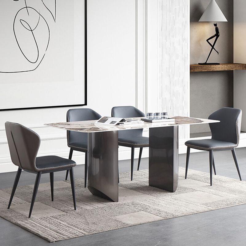 Sintered Stone Modern Rectangle Table Modern Kitchen Table with Double Pedestal in Grey