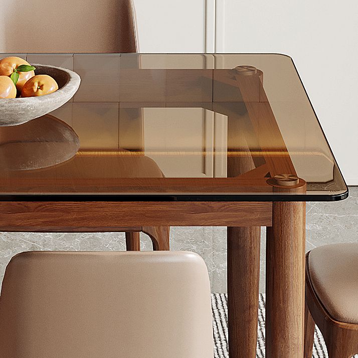 Modern Toughened Glass Top Table Rectangle Home Kitchen Desk with 4 Ash Legs
