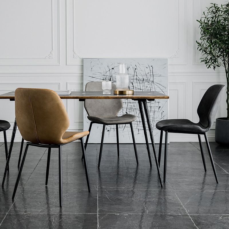 Silla lateral de comedor de metal moderno, respaldo sólido, silla sin brazos para uso en restaurantes
