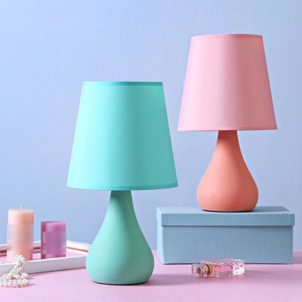 Macaron Cone Shape Table Light Fabric Bedroom Night Table Lamp