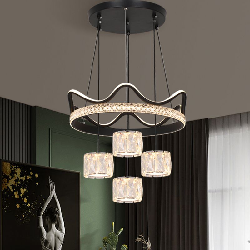 Cilindrische kristallen suspensielamp eigentijdse zwarte led plafond hanger voor eetkamer
