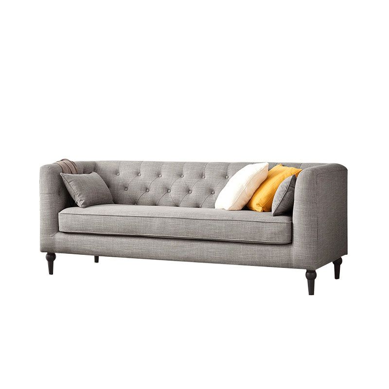 Tufted Fabric Sofa with Tuxedo Arm in Gray Contemporary Style