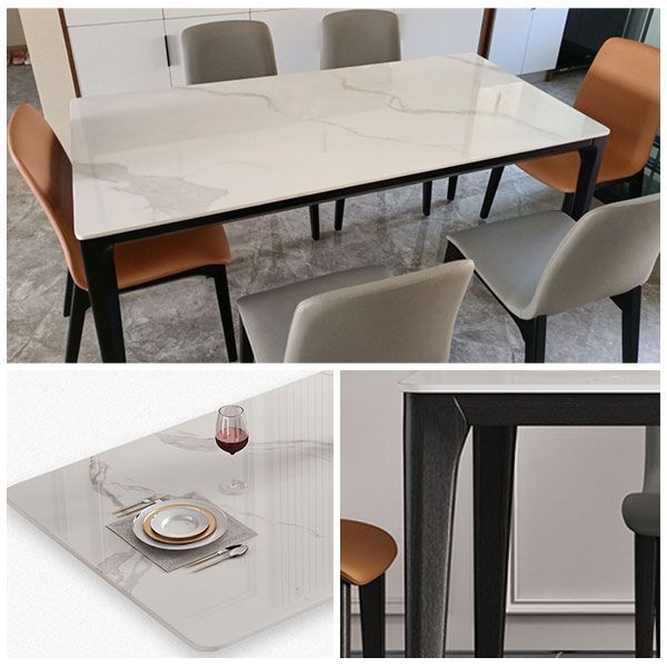 Sintered Stone White Dining Table Mid-Century Modern 4 Legs Table for Dining Room