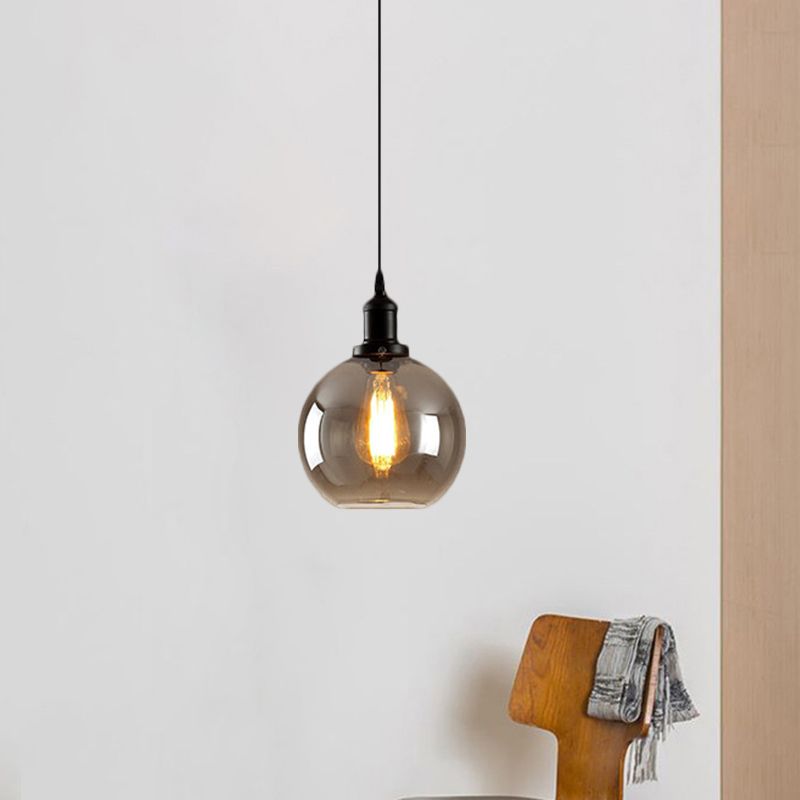 Black 1 Light Pendse Techo Light Farmhouse Smoked Globe Lighting Fixture
