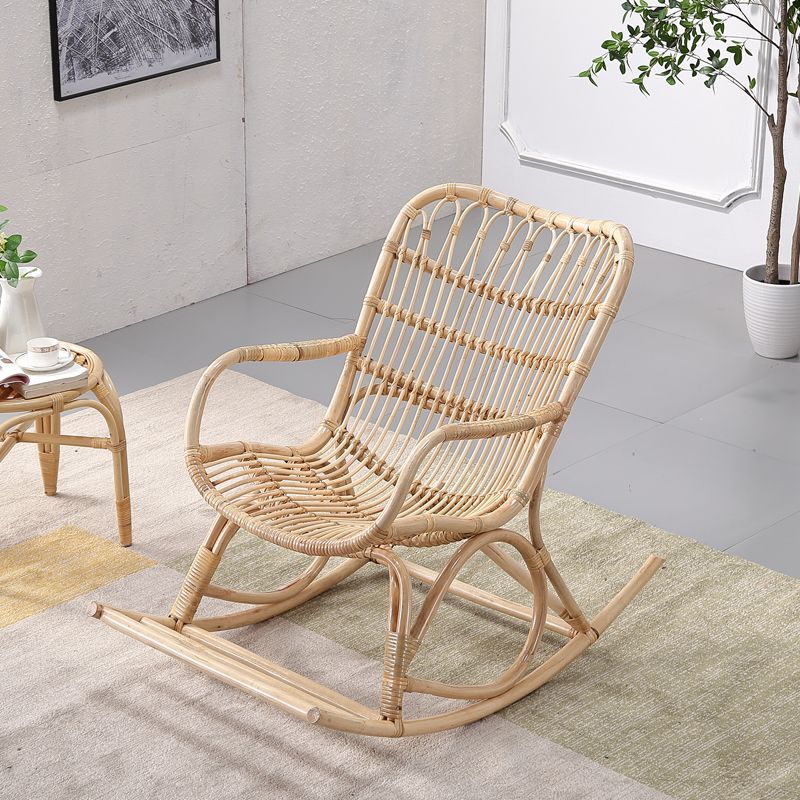 Modern Reclining Rocking Accent Chair Natural Rocking Chair Spindle for Living Room