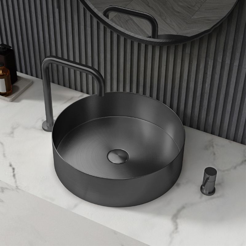 Modern Vessel Bathroom Sink Metal Round with Pop-Up Drain Wash Stand