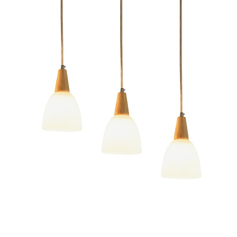 Frosted Glass Dome Suspension hanger hedendaags 3-licht beige hangende lamp armatuur met houten top