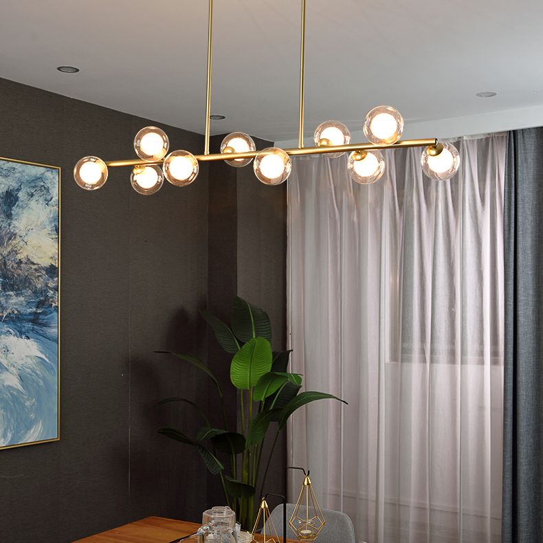 Modern Linear Shape Ceiling Light Metal Island Light with Glass Shade for Living Room