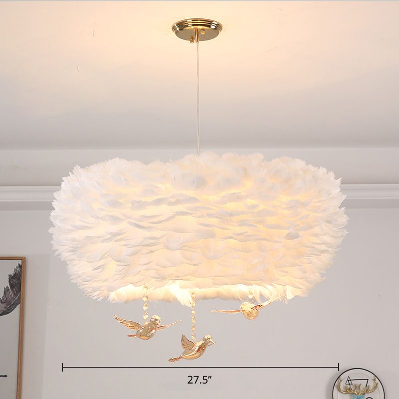 Feather Nest Shaped Chandelier Minimalism Pendant Light Fixture with Crystal Bird Decor