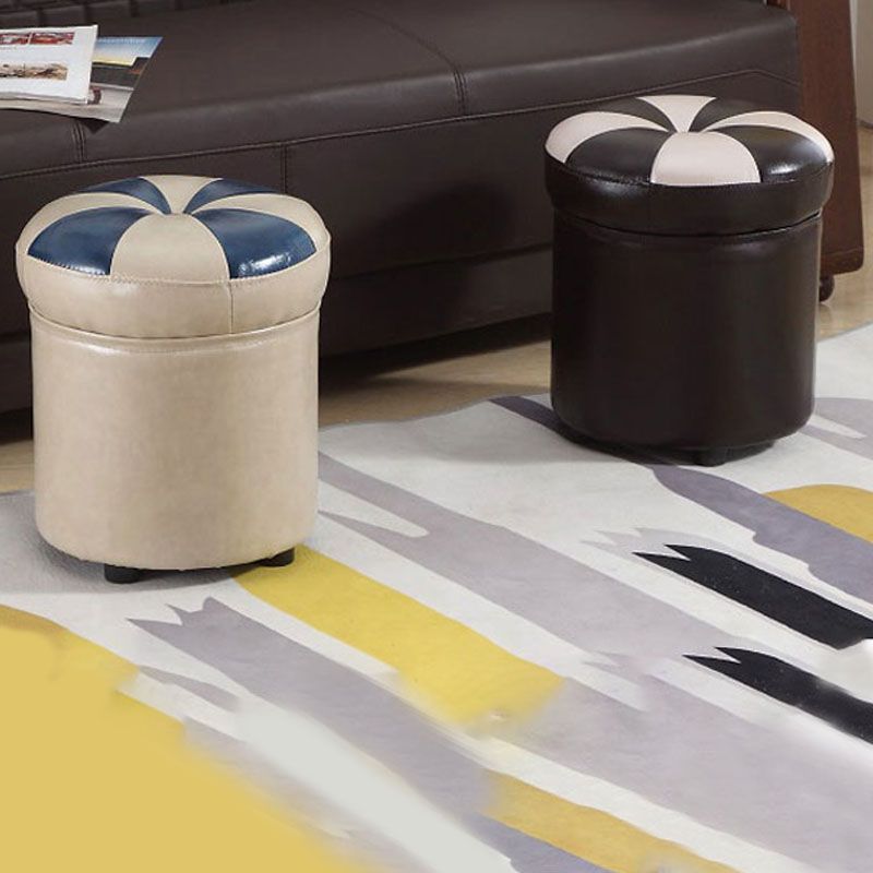 Wine Red Round Pouf Leather Color Piece Pouf for Drawing Room