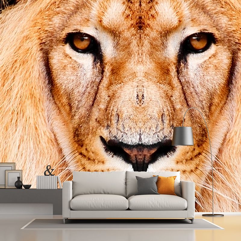 Close-Up of Lion Face Mural Decal Brown Modernist Wall Decoration for Boys Bedroom