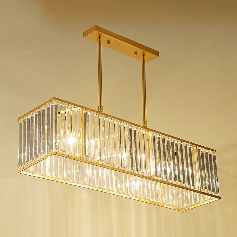 Contemporary Hanging Light Rectangular Island Lighting with Crystal for Dining Room