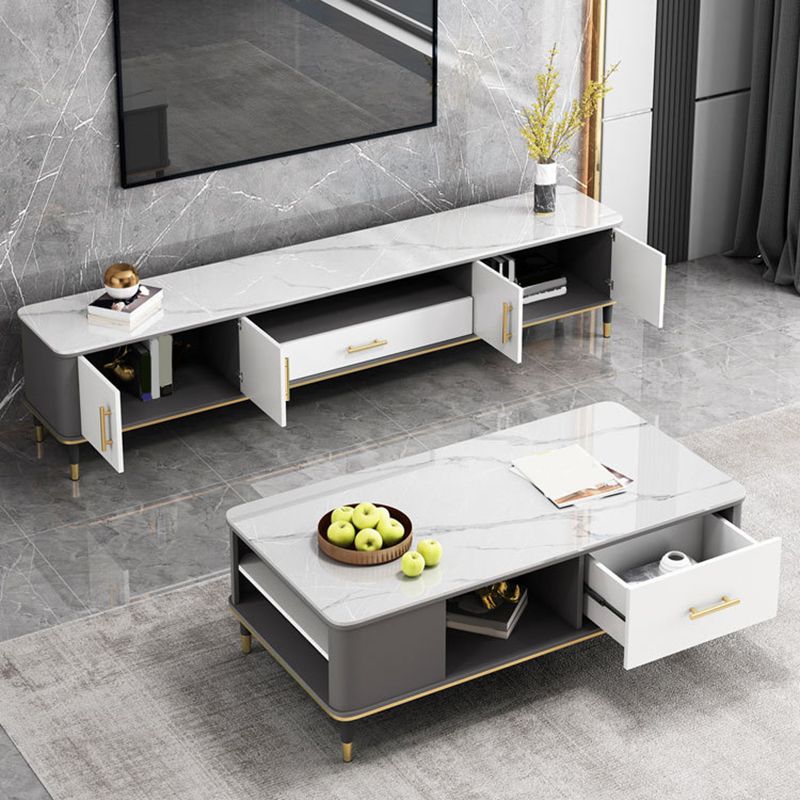 Glam Media Console TV Stand Stone TV Stand Console with Drawer