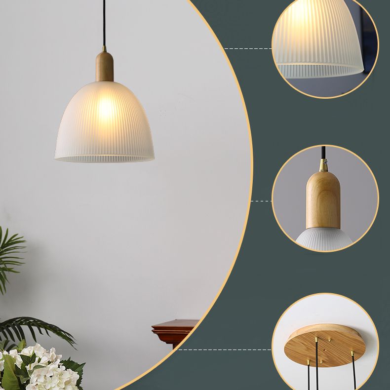 1-Light Cone Shade suspendu lampe, verre coulé contemporain Lumière suspendue avec haut en bois