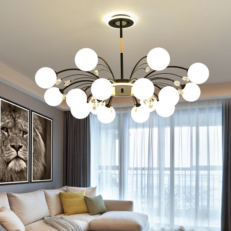 Contemporary Modo Chandelier Lighting Opal Frosted Glass Sitting Room Ceiling Hang Light