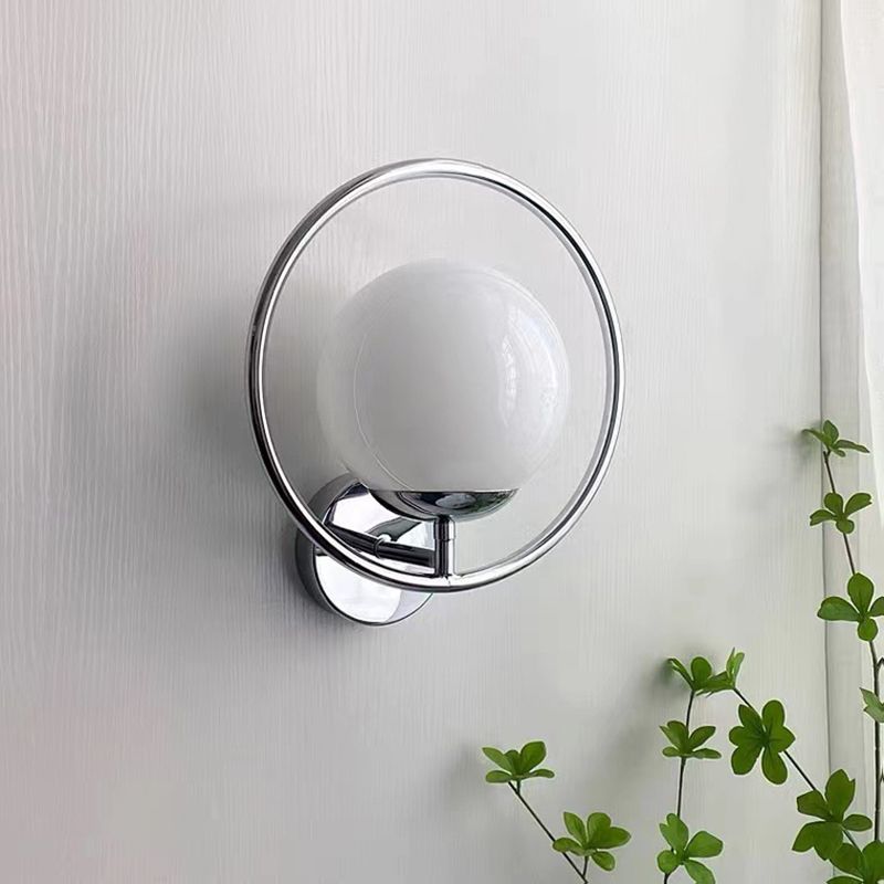 Modern 1 - Light Wall Sconce Iron and Glass Wall Light Fixture in Chrome & White