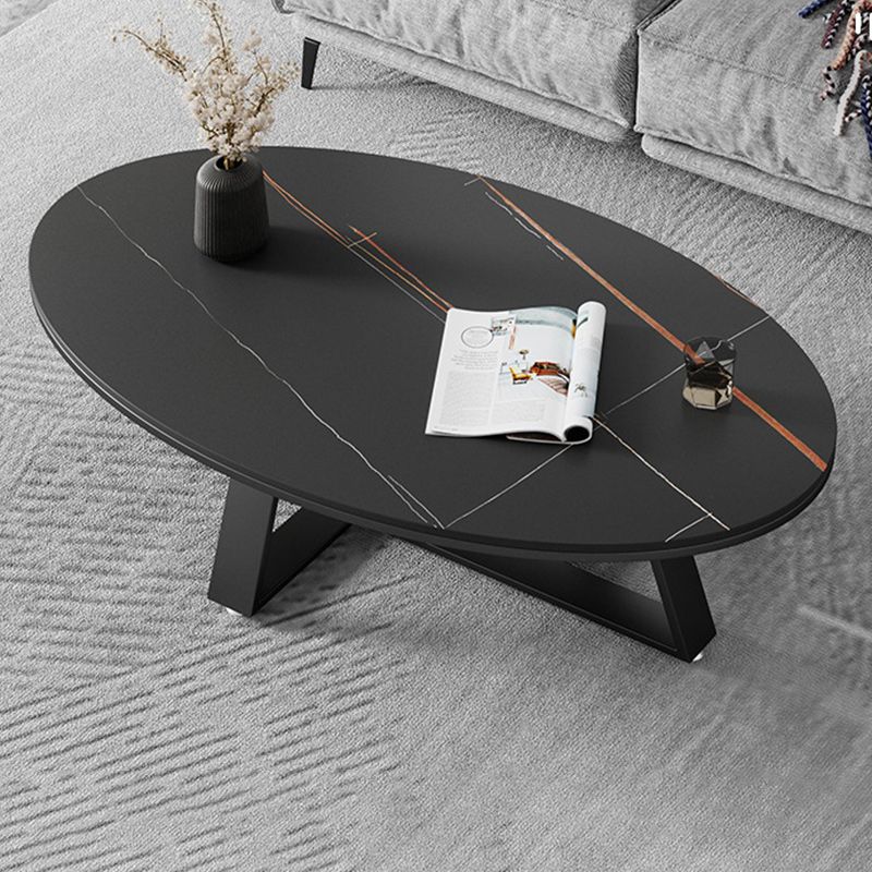 Metal Frame Elliptical Slate Top Coffee Cocktail Table - 17.7" H