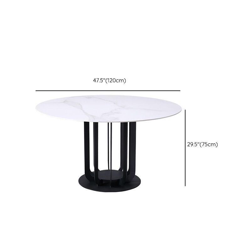 Round Stone Top Dining Table Contemporary Dining Table with Metal Pedestal Base