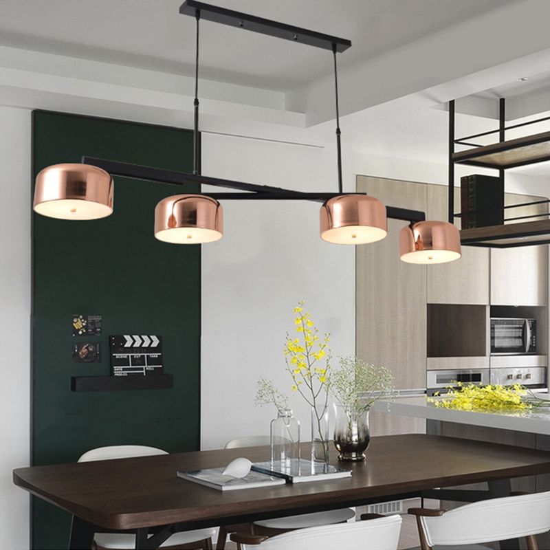 Drum Metal Island Lighting Fixture Luz de colgante de isla negra de estilo moderno para comedor