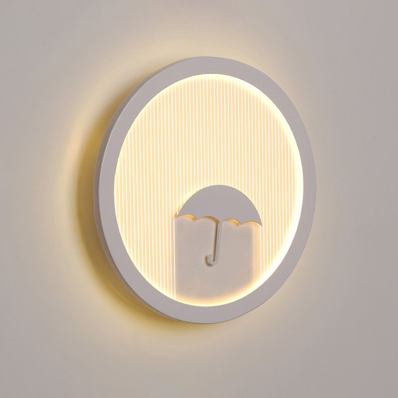 Circular Bedside Surface Wall Spliques A acrílico Led de la pared de la pared de la pared con diseño paraguas/nubes/pájaros en blanco