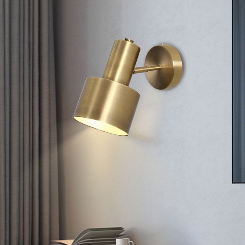 Cylinder Bathroom Wall Light Fixture Metal Modern Style Wall Light Sconce in Gold