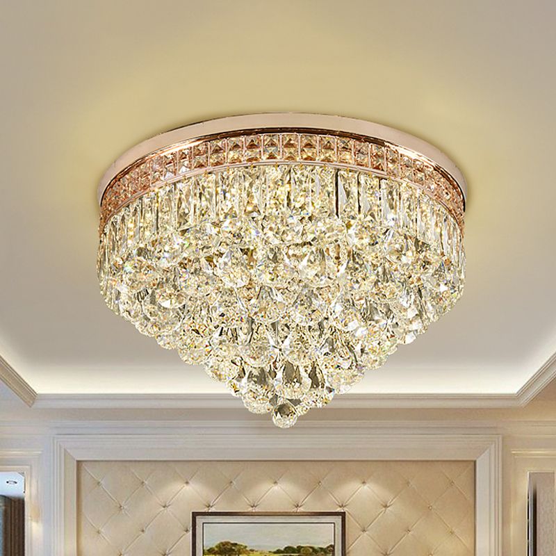 LED Flush Ceiling Light Minimalist Cone Clear Faceted Cut K9 Crystal Flushmount Lighting for Hallway