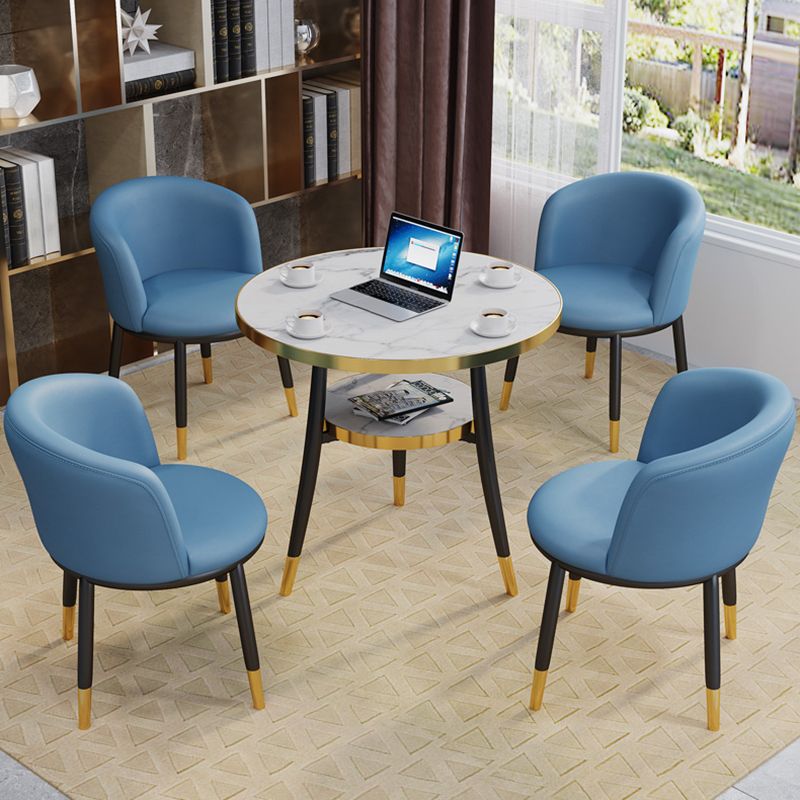 Mesa de comedor redonda contemporánea de metal mesa de comedor de madera fabricada con piernas