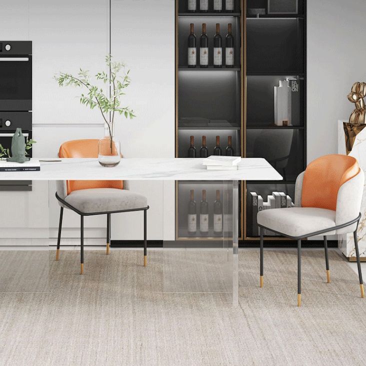 Stone Top Dining Table Industrial Rectangle Table with Double Pedestal Base