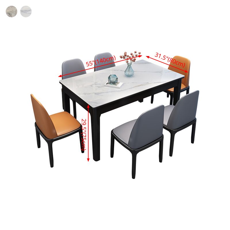 Rectangle 4 Legs Table Mid-Century Modern White Tone Fixed Table of Sintered Stone