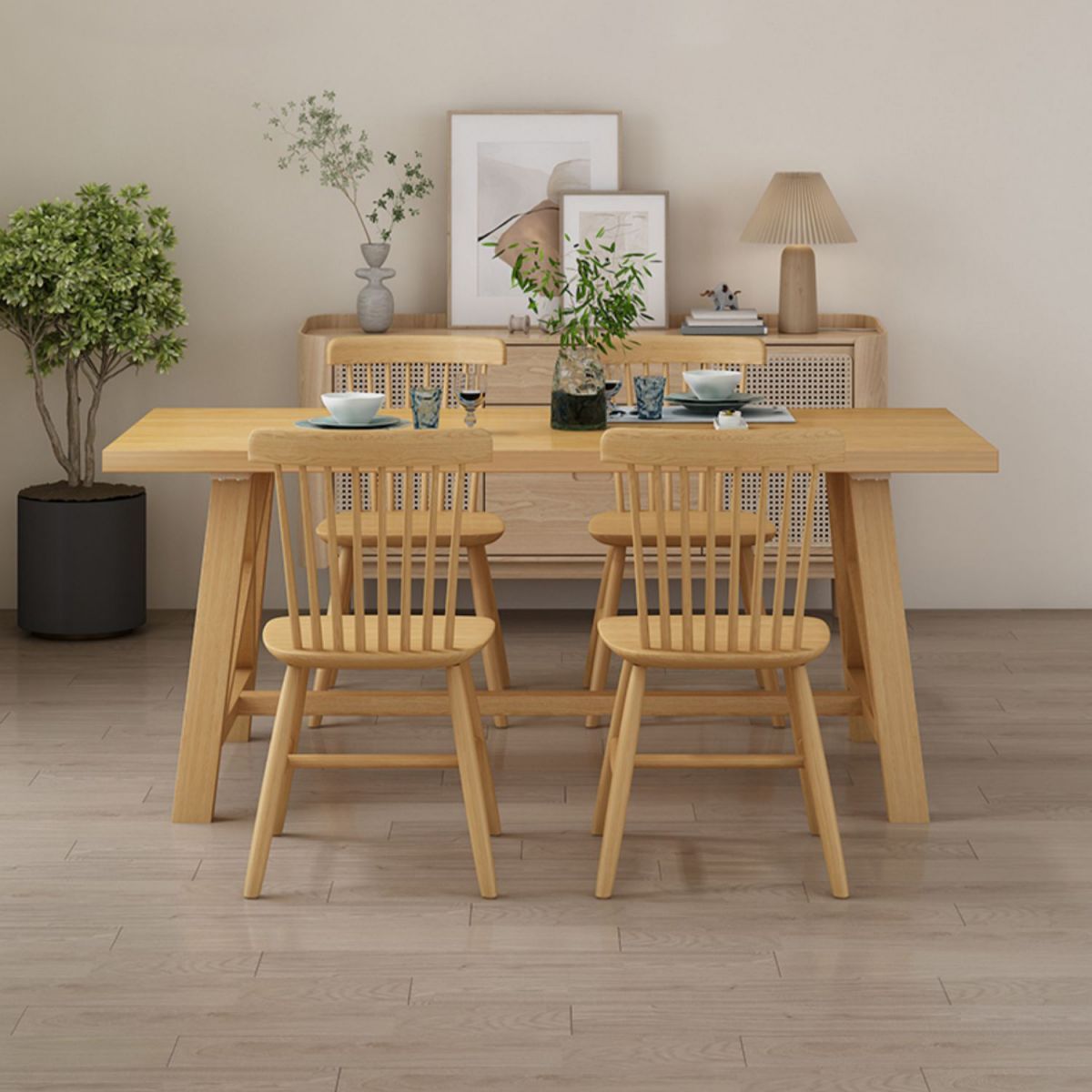 Modern 1/3/4/5 Pieces Dining Set Rectangle Pine Wood Dining Table for Dining Room