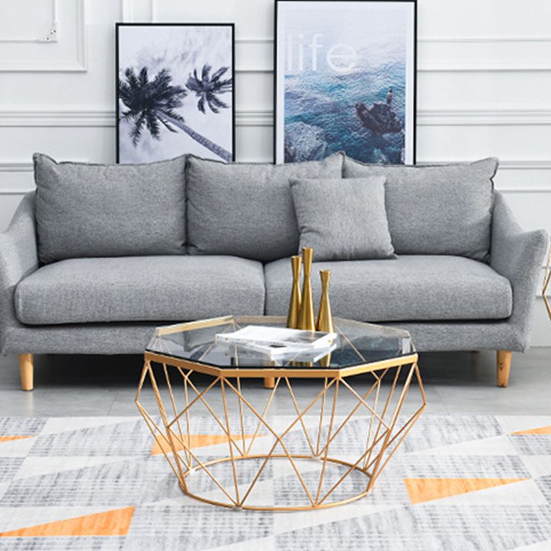 Modern Frame Coffee Table Round Glass Top Coffee Cocktail Table
