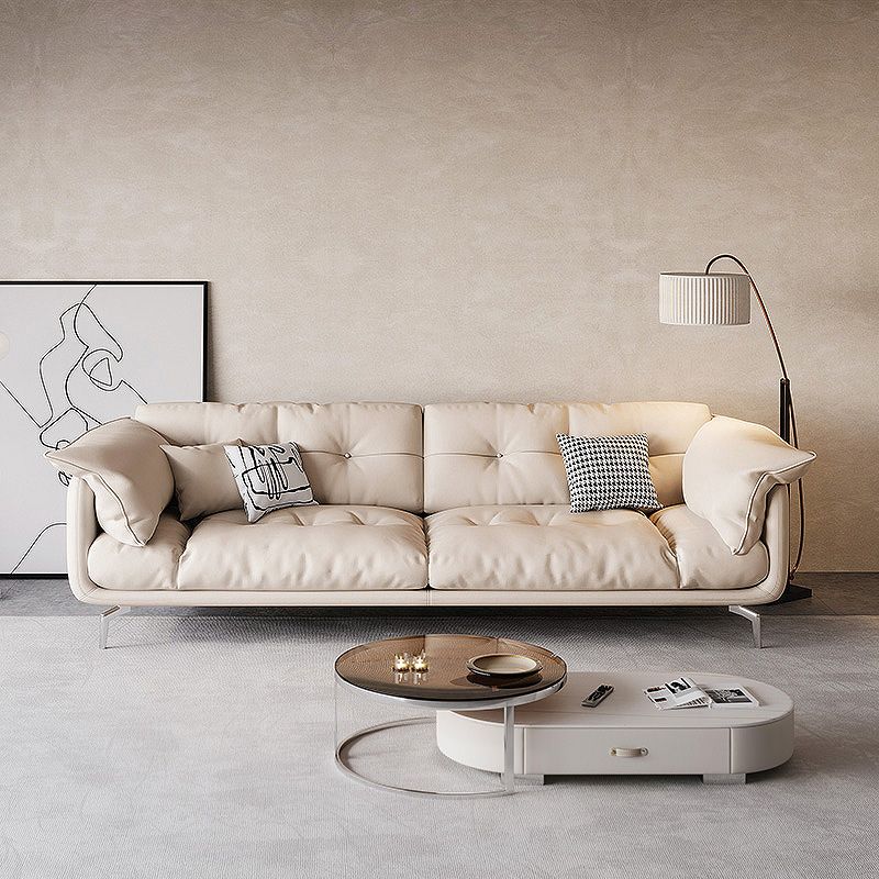 Contemporary Faux Leather Loose Back Seating Hair Pin Legs Sofa for Living Room