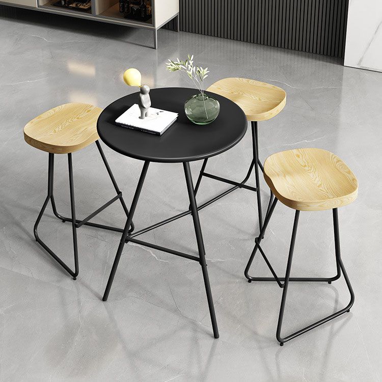 1/3/4/5 Pieces Industrial Iron Bar Table Set Round Bistro Set with Wood Top