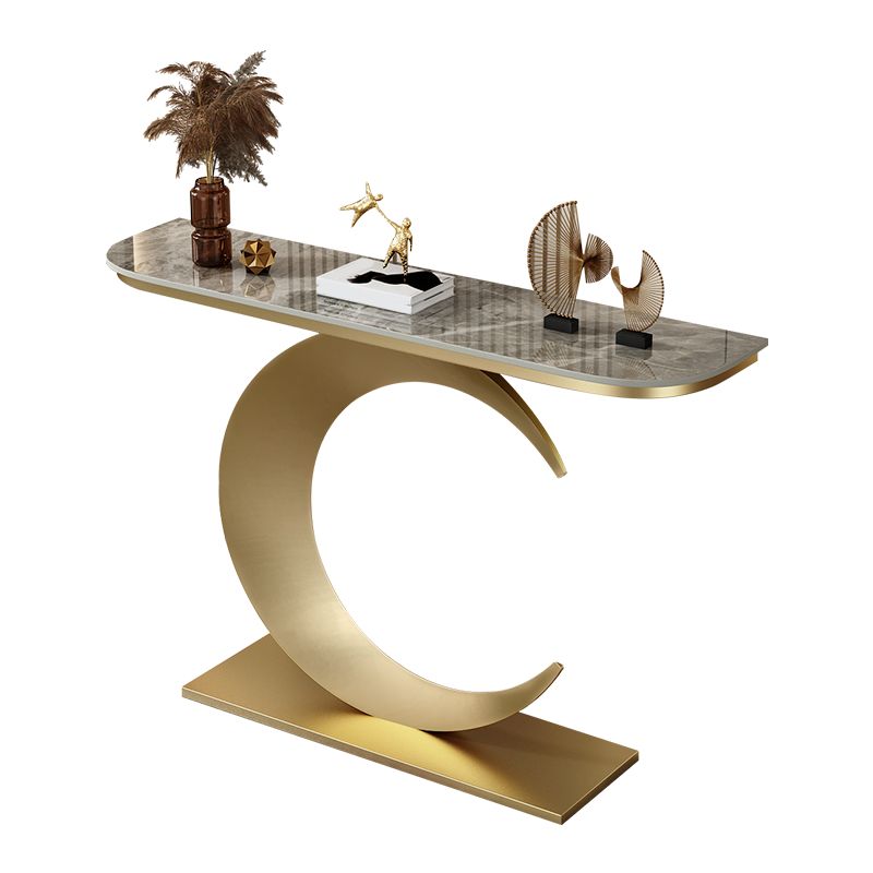 Abstract Metal Leg Half Moon Stain Resistant Console Table for Hall