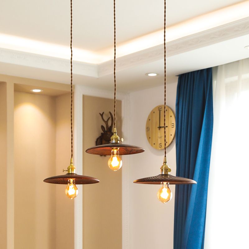 1 Light Pot Cover Hanging Pendant Modern Style Wood Hanging Lighting for Bedroom