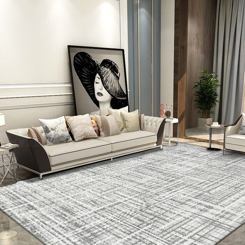 Grey Modernist Rug Polyester Striped Pattern Rug Pet Friendly Washable Anti-Slip Backing Carpet for Living Room