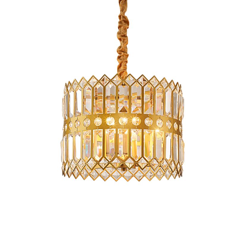 3/4 LUMIÈRES DRUM LAMPE suspendue traditionnelle Gol Crystal incrusté Prôlant Pendant Light