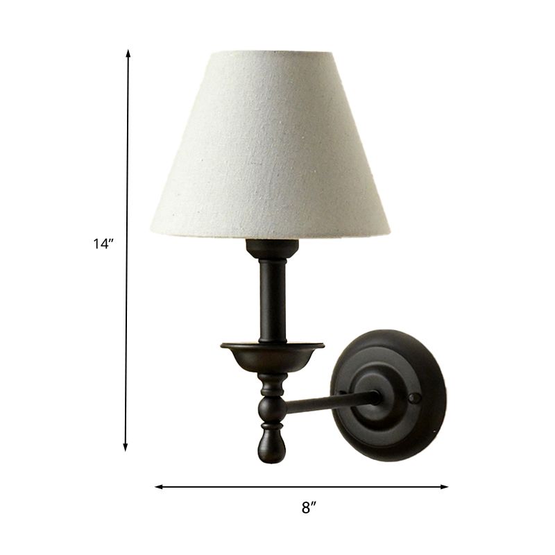 1 Light Metal Wall Light Traditional Gray-Blue/White Fabric Cone Shade Bedroom Sconce Light