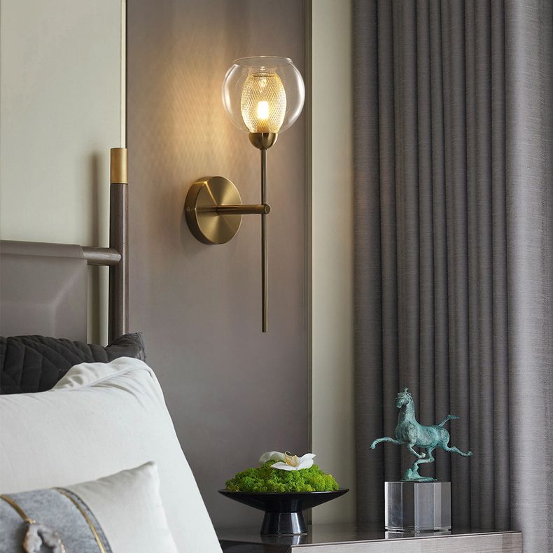 1-Light Round Shade Modern Simple Style Glass Wall Lighting Fixtures in Gold