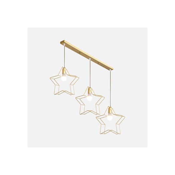 Globo de oro/diamante/sombra de estrella Luz de techo colgante con marco de alambre de hierro industrial 3 cabezas de colgantes de interior