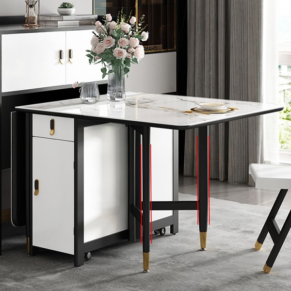 Modern Style White Dining Table Rectangle Drop-Leaf Dining Table for Home Use