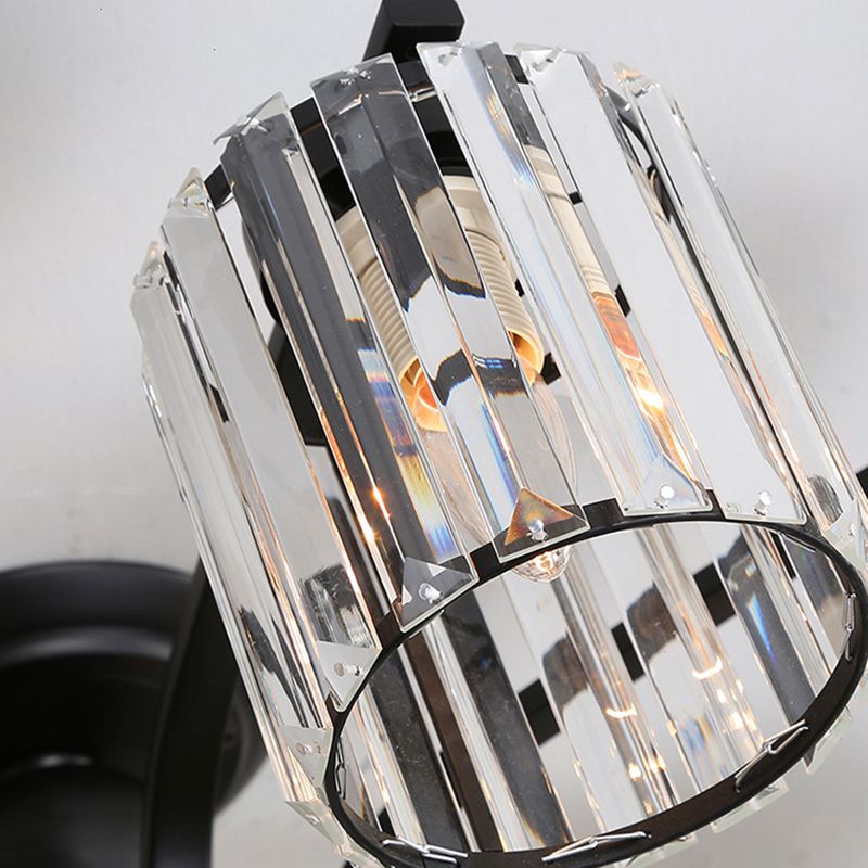Contemporary Cylinder Flush Light Crystal Flush Mount Ceiling Fixture in Black