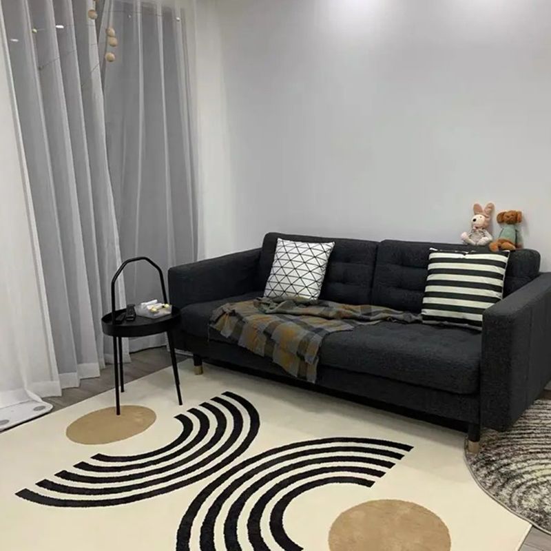 Simple White Tone Casual Rug Polyester Abstract Lines Area Rug Easy Care Carpet for Home Decoration