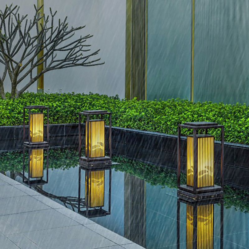 Rectangle Solar Pillar Lamp Contemporary Metal Outdoor Waterproof Light