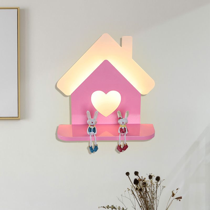 Iron Huis Plaatsbaar muurlicht SCONCE Kinderen LED Roze wandlamp armatuur met liefdevol hartpatroon in wit/3 kleurlicht
